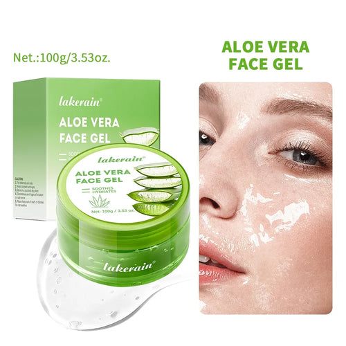 Aloe vera face gel jar with green label and matching box, 100g/3.53oz.
