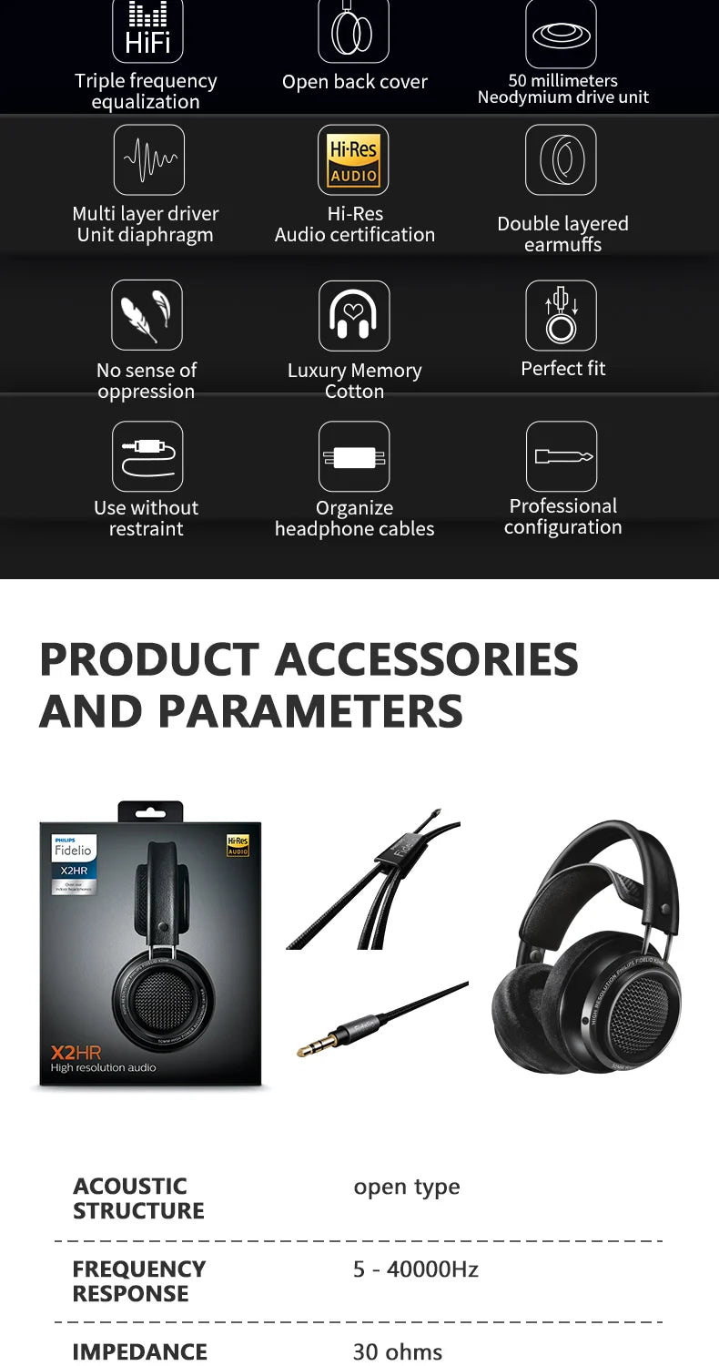 Philips Fidelio X2HR Open-Back HiFi Wired Over-Ear Headphones - Black Tidesmit