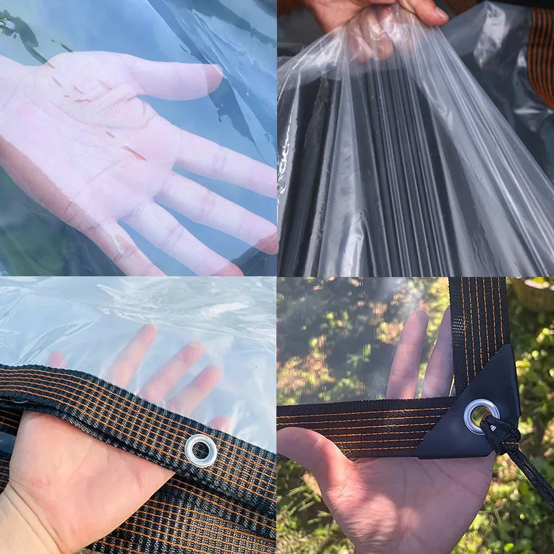 1PC Transparent Rainproof Shading Cloth Tarpaulin Hemming Punching Greenhouse Film Rain Cloth Windproof Plastic Insulation Film