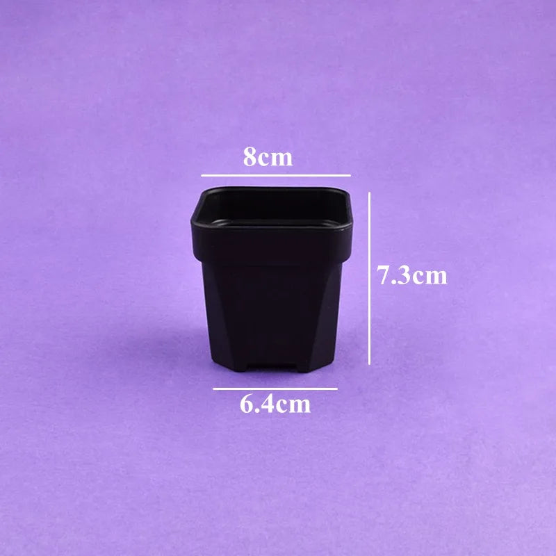 Black square plant pot, 6.4cm base, 7.3cm height, thick lip