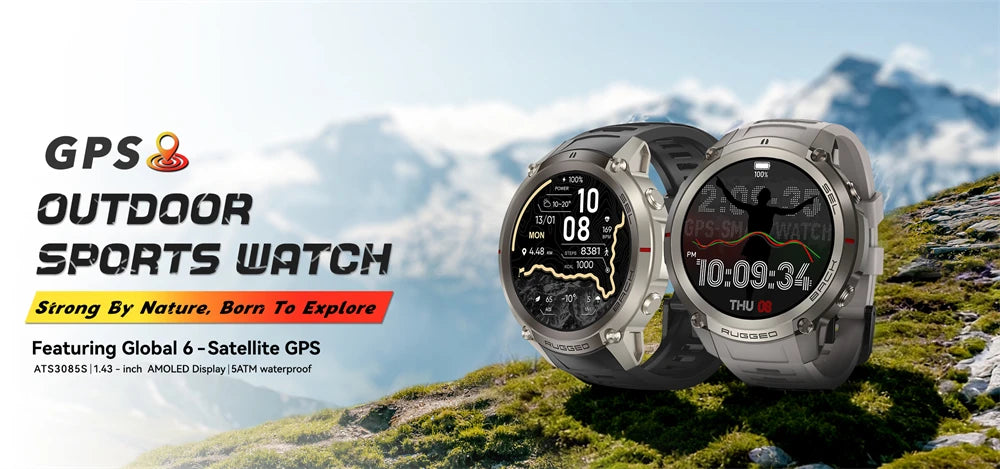 New Rugged GPS Sport Smartwatch 1.43" AMOLED Screen 5ATM Waterproof Offline Map Compass 500mAh Smart Watch for Men Android iOS