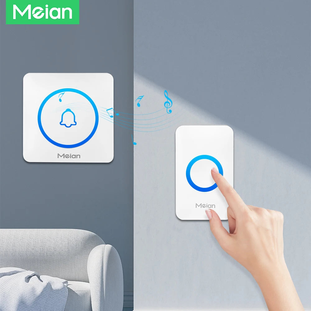 Meian IP65 Waterproof Wireless Doorbell Smart Home Outdoor Door Bell 60 Ringtone 5 Volume Adjustable LED Flash Smart Door Bell