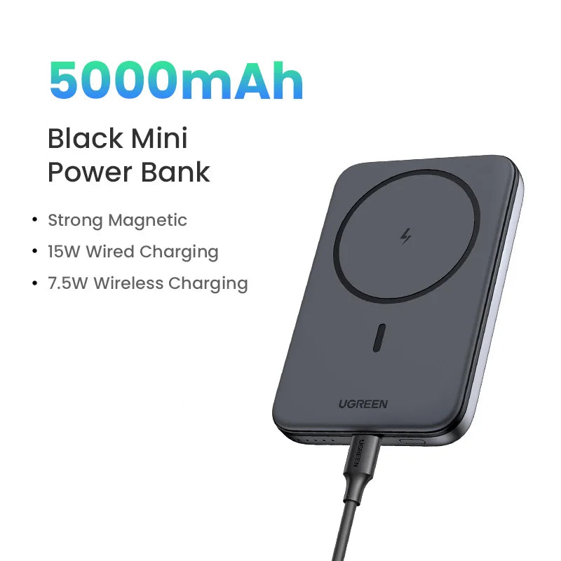 Magnetic Power Bank 10000mAh for MagSafe iPhone - Fast Wireless Charging 5000mAh Grey Tidesmit