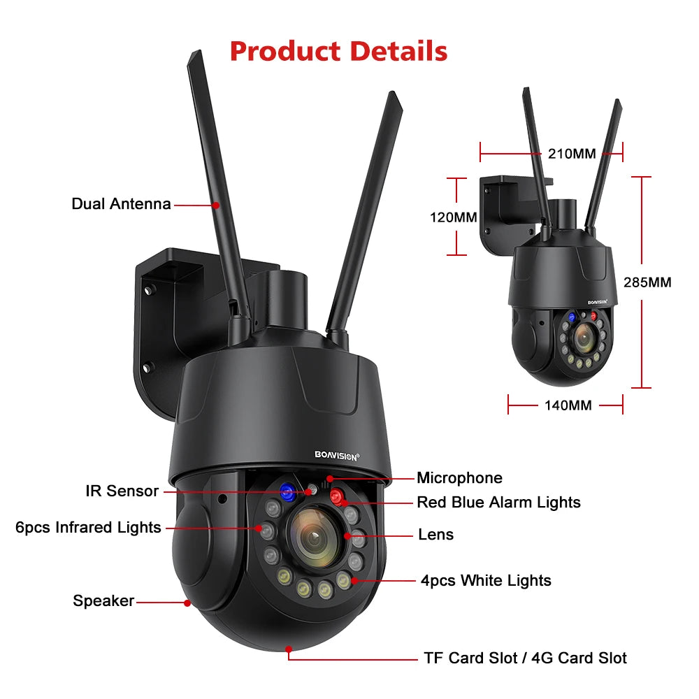 Outdoor Surveillance Camera WIFI 4G POE 8MP 5MP 30X Optical Zoom AI Auto Tracking 150M IR Distance Metal PTZ Security Camera