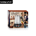 Sokany 800ml stainless steel Turkish coffee maker with black base, 600W power, and 360-degree rotating design.