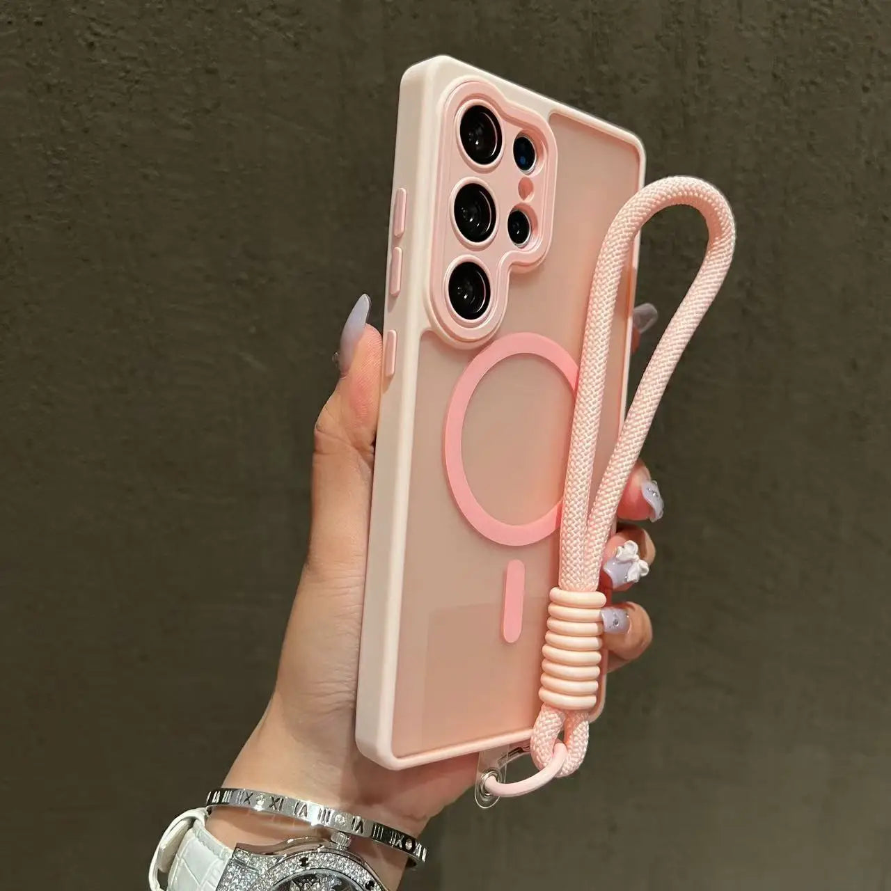 Magnetic Wireless Charging Case for Galaxy S25 Plus - Military-Grade Cover Pink Case & Strap Tidesmit