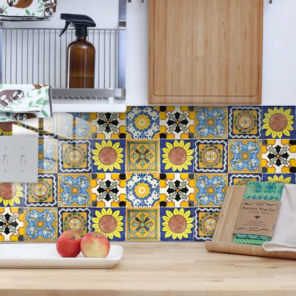 10Pcs Tile Decals Waterproof Mandala Backsplash Tile Decals Peel and Stick 10x10cm Self Adhesive for Bathroom Kitchen Backsplash