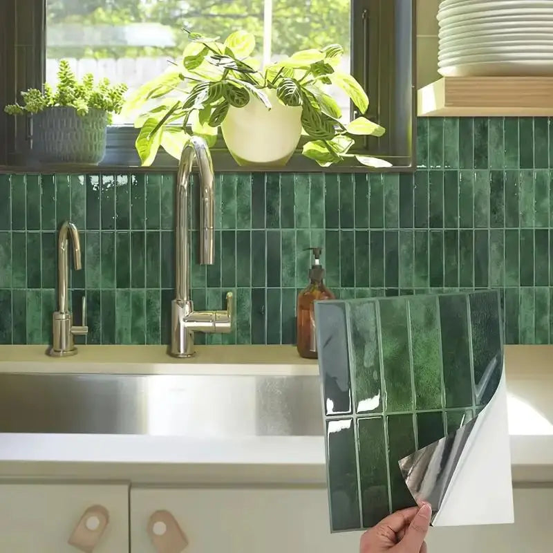 5-20 Pieces NewTile Sticker Self-adhesive Green Tile Backsplash Bathroom Wall Tile Sticker, Water and Mold Resistant, 22.9x29cm