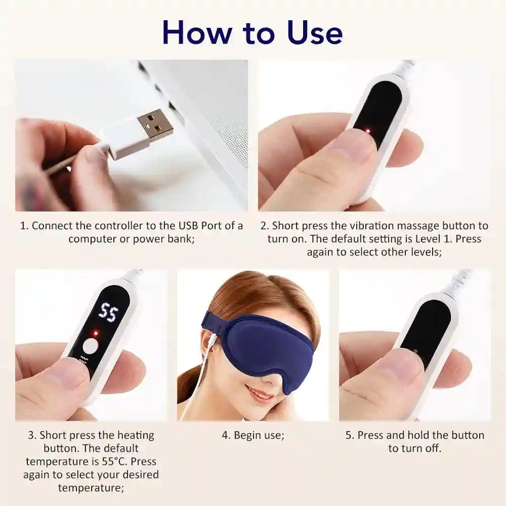 Electric Steam Eye Mask with 3D Vibration Massage - Blue Eye Massage Instrument Tidesmit