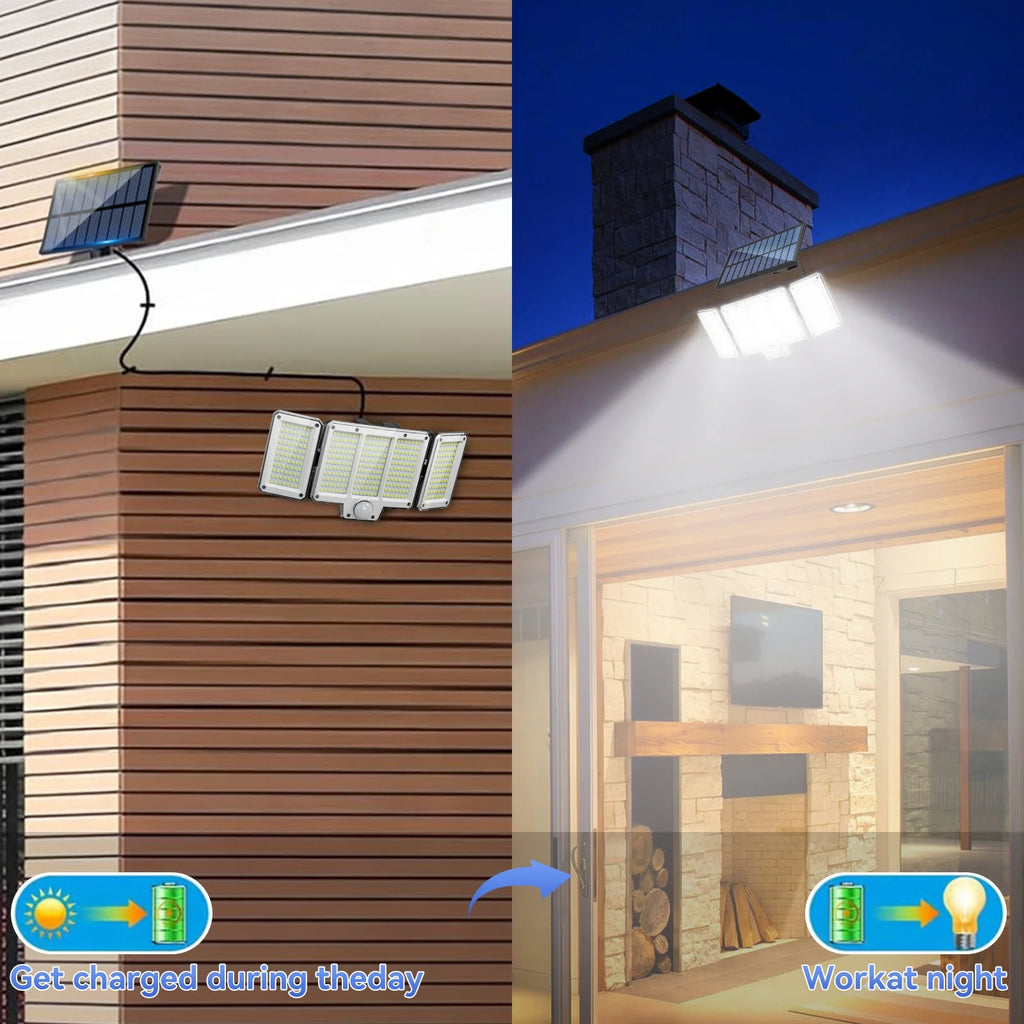 309LED Split Panels Solar Motion Sensor Lamp, 3 Side Outdoor Solar Security Wall Lamp with 3 Lighting Modes, IP65 Waterproof 270° Wide Angle Street Lamp, for Garden Yard Driveway