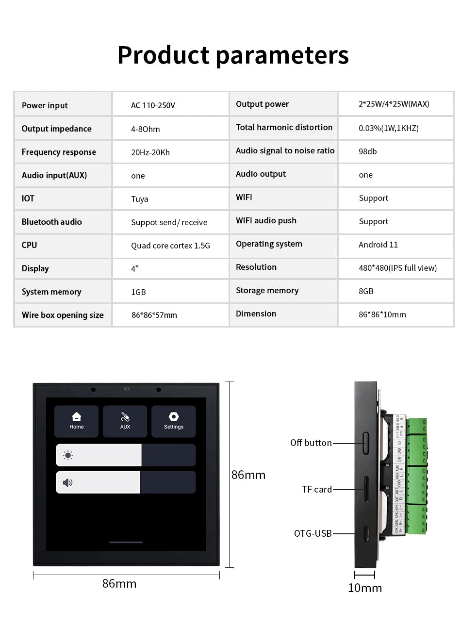 Home Smart Audio Android 11 WIFI System TUYA Control Panel Bluetooths Wall Amplifier Ceiling Speakers ALEXA Voice Music Player