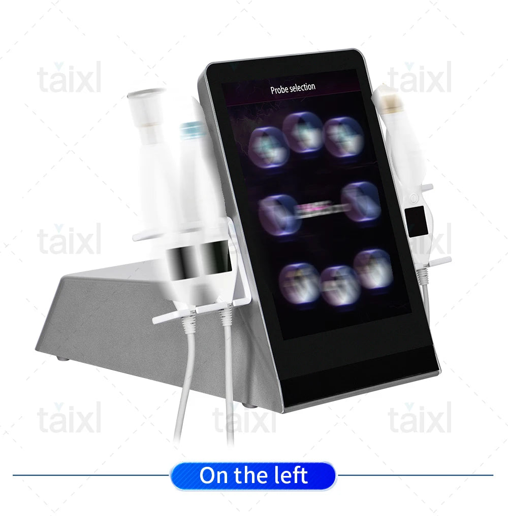 Professional ozone cold hot plasma facial machine with touchscreen and ergonomic treatment handpieces for skin care.