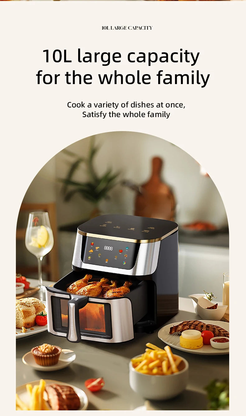 10L 10L Electric Air Fryer with Adjustable Tempera Large Capacity Air Fryers with Viewing Window & Touchscreen For Home