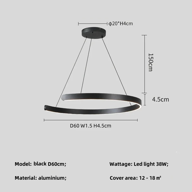Modern LED Ring Ceiling Chandelier 60cm Black - Minimalist Decor A-black D60cm Tidesmit