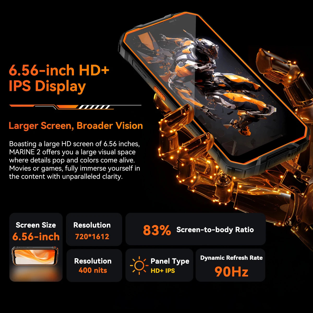 Blackview OSCAL Marine 2 Rugged Smartphone AI, 6.56'' HD+ Display, Unisoc T615,  8GB+128GB, 11000mAh, Android 15 Phone NFC