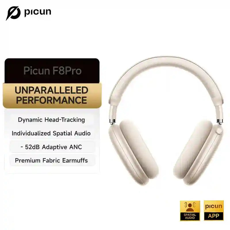 Wireless Noise Cancelling Headphones - Over-Ear 3D Spatial Audio F8 Starlight White Tidesmit