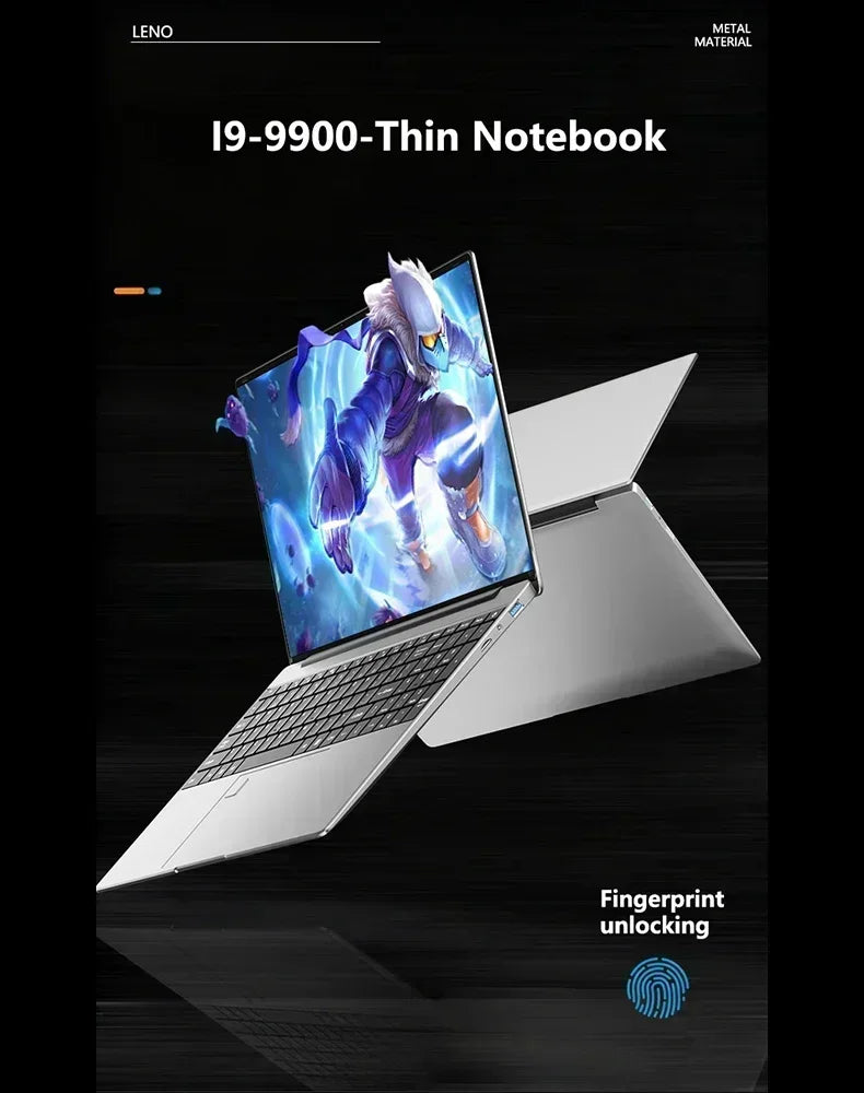 15.6 Inch Ultra Slim Windows 11 Laptop Computer 32GB RAM 512GB 1TB SSD Intel i9 9900 Notebook Gamer 1920x1080 Office PC Max Pro