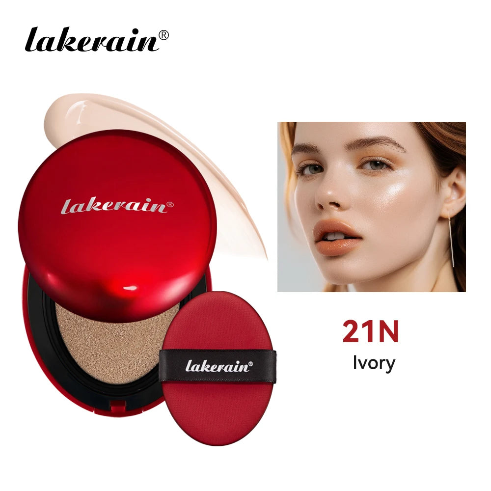 Tidesmit Lakerain waterproof cushion foundation texture close-up showing full coverage semi-matte face makeup finish