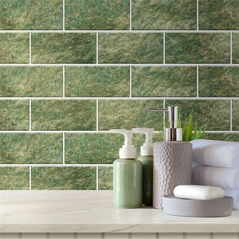 9/27/54PCS Pink Yellow Green Brick Tile Stickers For Kitchen Bathroom Wallpaper Waterproof Peel&Stick DIY Wall Sticker Home Deco