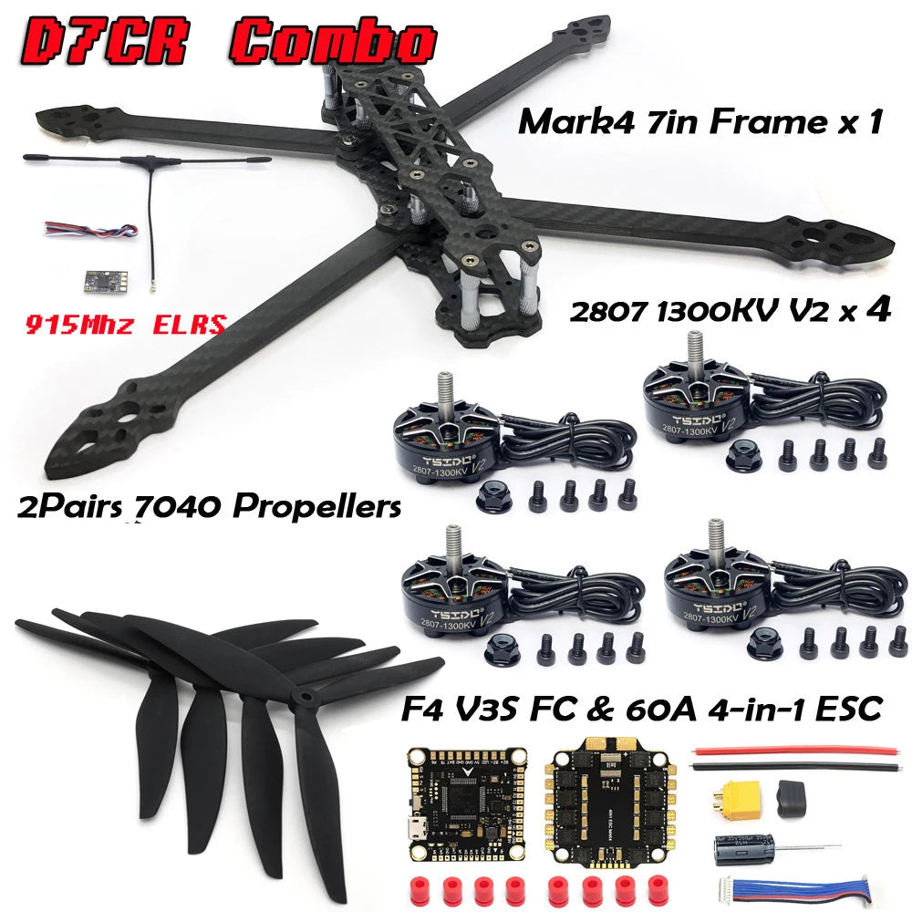 7 Inch FPV Drone DIY Kit Carbon Fiber Frame Brushless by Tidesmit D7CR Tidesmit