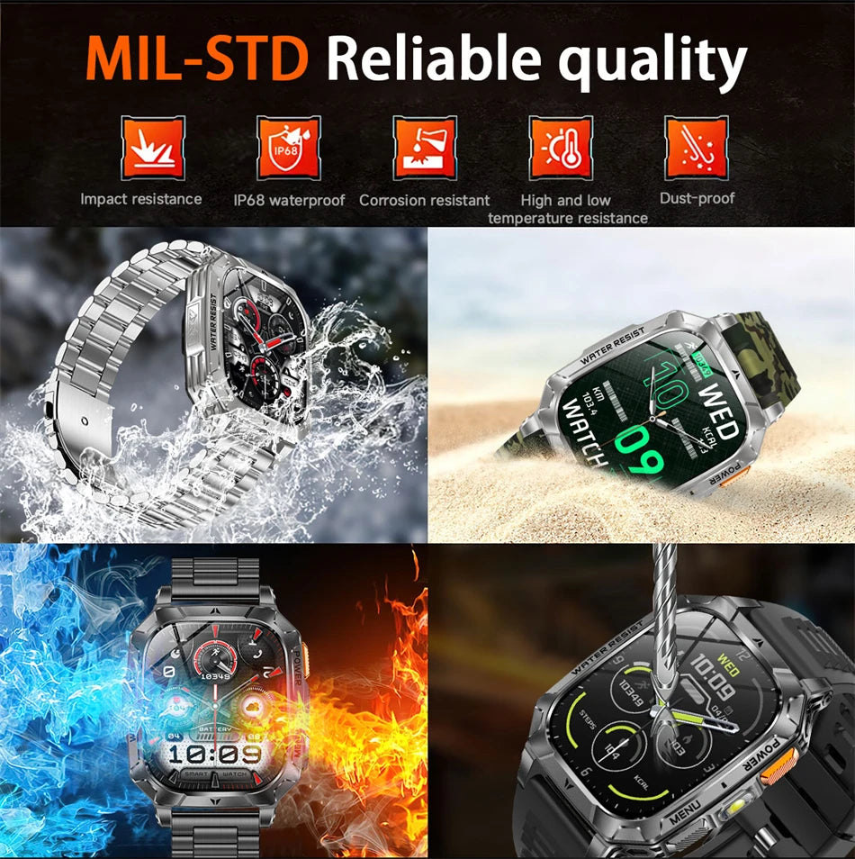 2026 New Hot flashlight Men Smartwatch Compass 1400 mAh BT call GPS fitness IP68 Waterproof Fashion Smartwatch For holiday Gifts