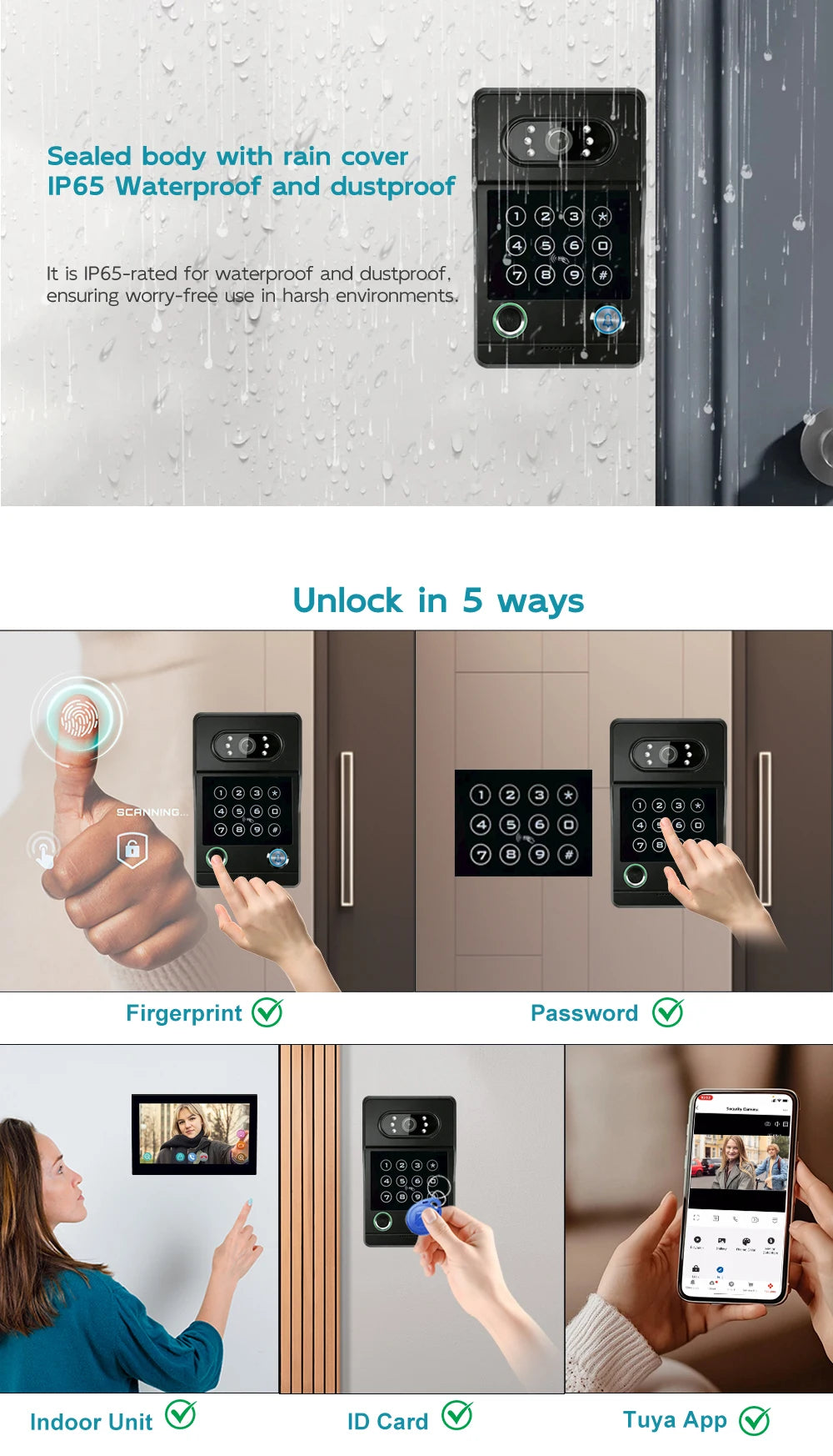 Tuya 7-inch smart video intercom doorbell system, with ID card and Wi-Fi connectivity, suitable for video intercom devices home