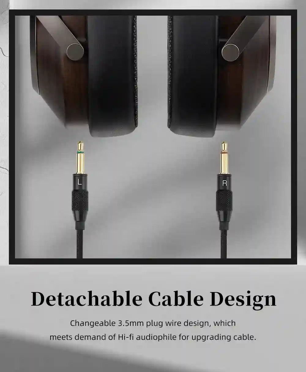 Tidesmit Open Back Wooden Headphones | 50mm Dynamic Driver | Black Tidesmit