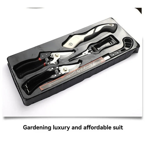 5-piece pruning tool set in black storage case with shears and folding saw