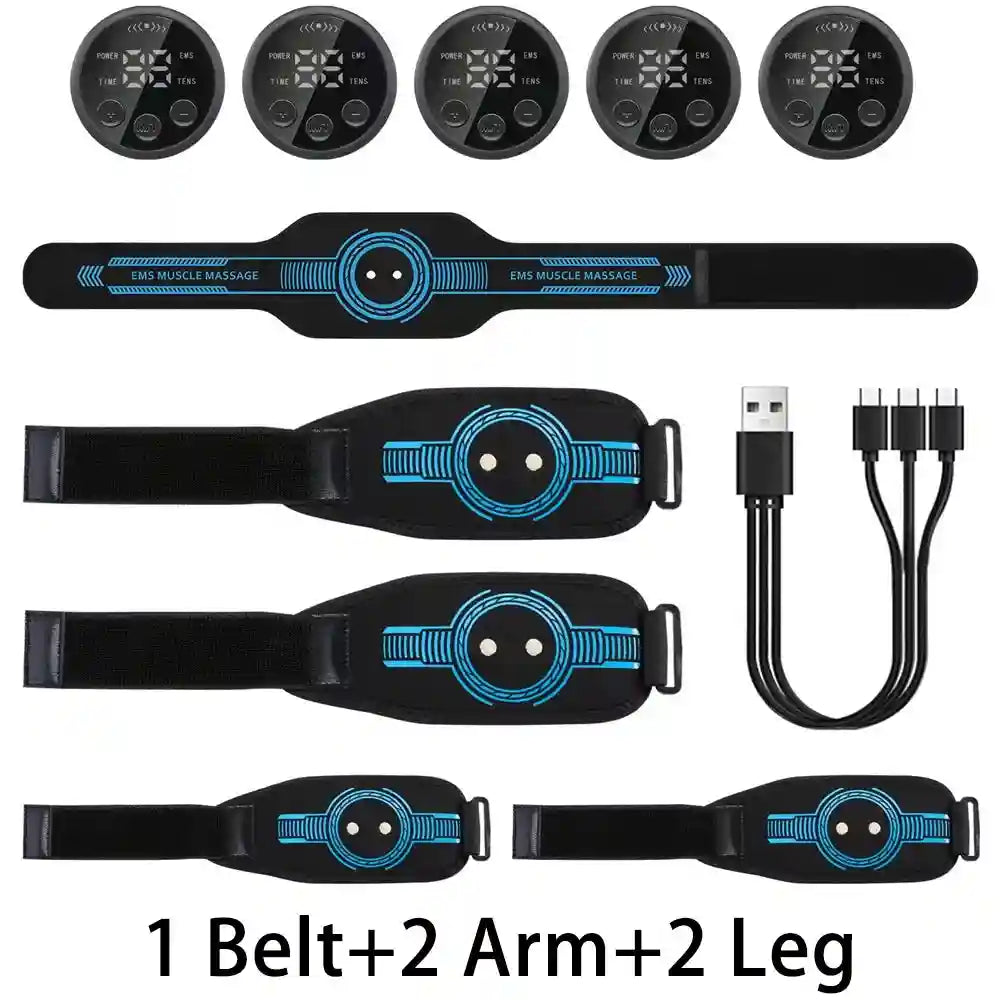 EMS Muscle Stimulator Belt | Rechargeable Electric Abdominal Trainer Massage Roller 5Pcs USB Charging Tidesmit