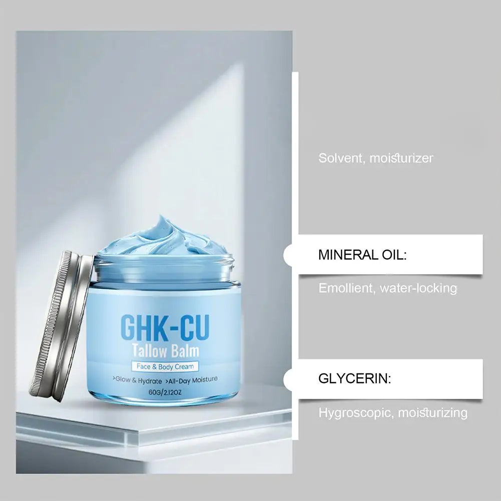 GHK-CU Copper Peptide Tallow Balm, Hydrating Firming Face & Body Cream, Gentle All-Day Moisture for All Skin Types 60g