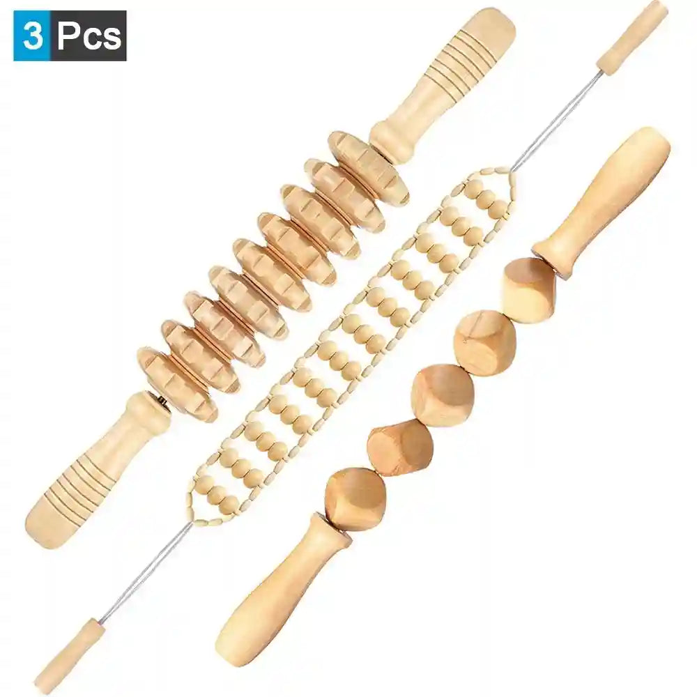 Wood Therapy Massage Roller - Professional Anti Cellulite Guasha Tool Massage Roller 3Pcs 2 Tidesmit