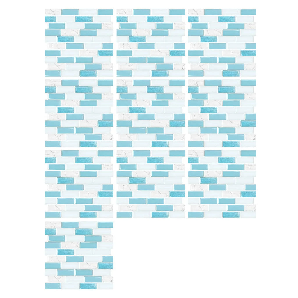 3D mosaic tile sticker sheets, blue and white brick pattern, peel-and-stick