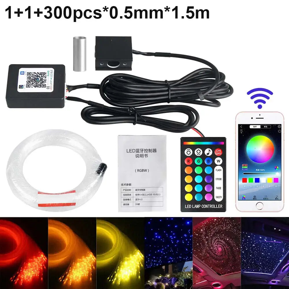 Fiber Optic Star Ceiling Kit - RGBW LED Car Roof Light System package D Tidesmit
