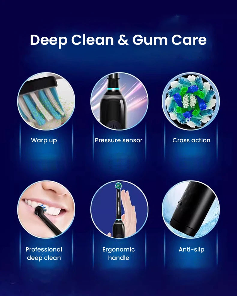 Oral B Pro Ultra Electric Toothbrush 30S Smart Timer Pressure Pro 4 Modes Gum Care Deep Clean Tooth Brushes with 3 Brush Heads