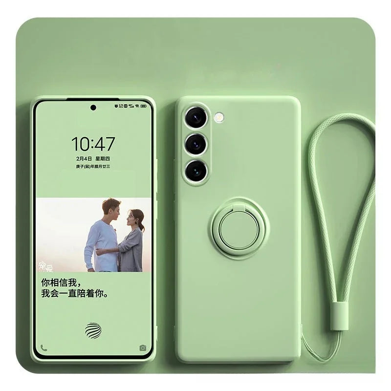 Magnetic Silicone Phone Case for Galaxy S25 with Ring Stand Matcha Green Tidesmit