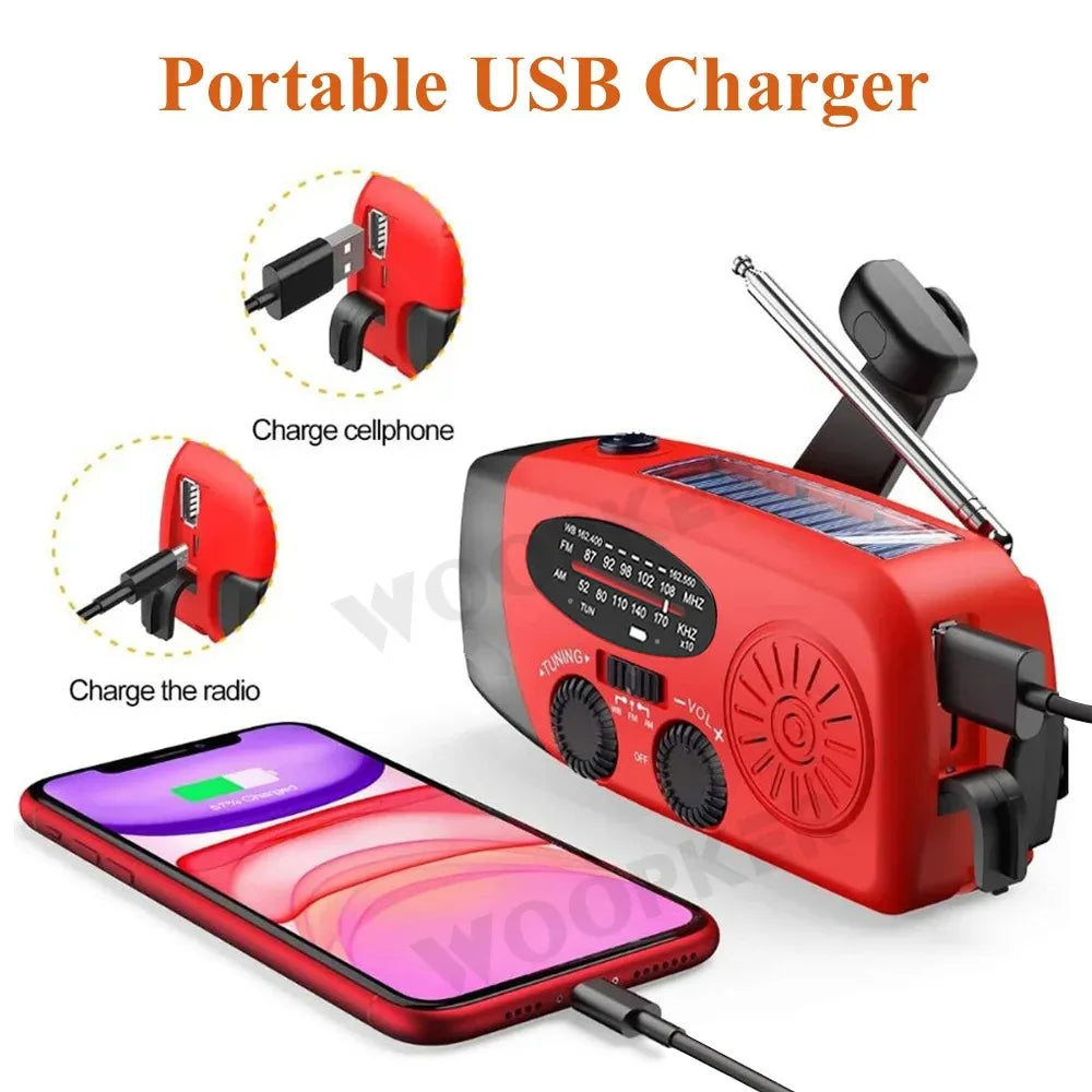 Woopker Radio XSY-330 10000mAh FM Emergency Radio Solar Hand Crank Generator AM/FM/NOAA LED Portable Radio SOS Alarm Power Bank