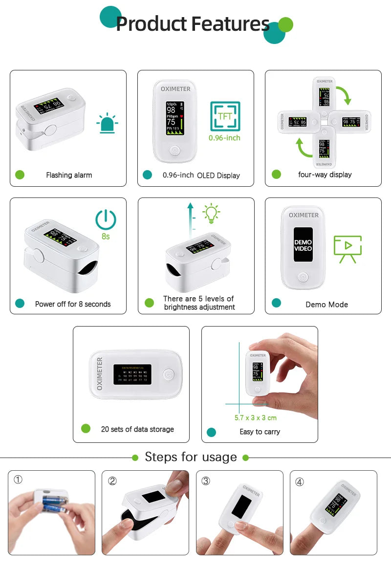 Fingertip Pulse Oximeter, Blood Oxygen Saturation Monitor| O2 Meter, Portable SPO2 & Pulse Rate Monitor