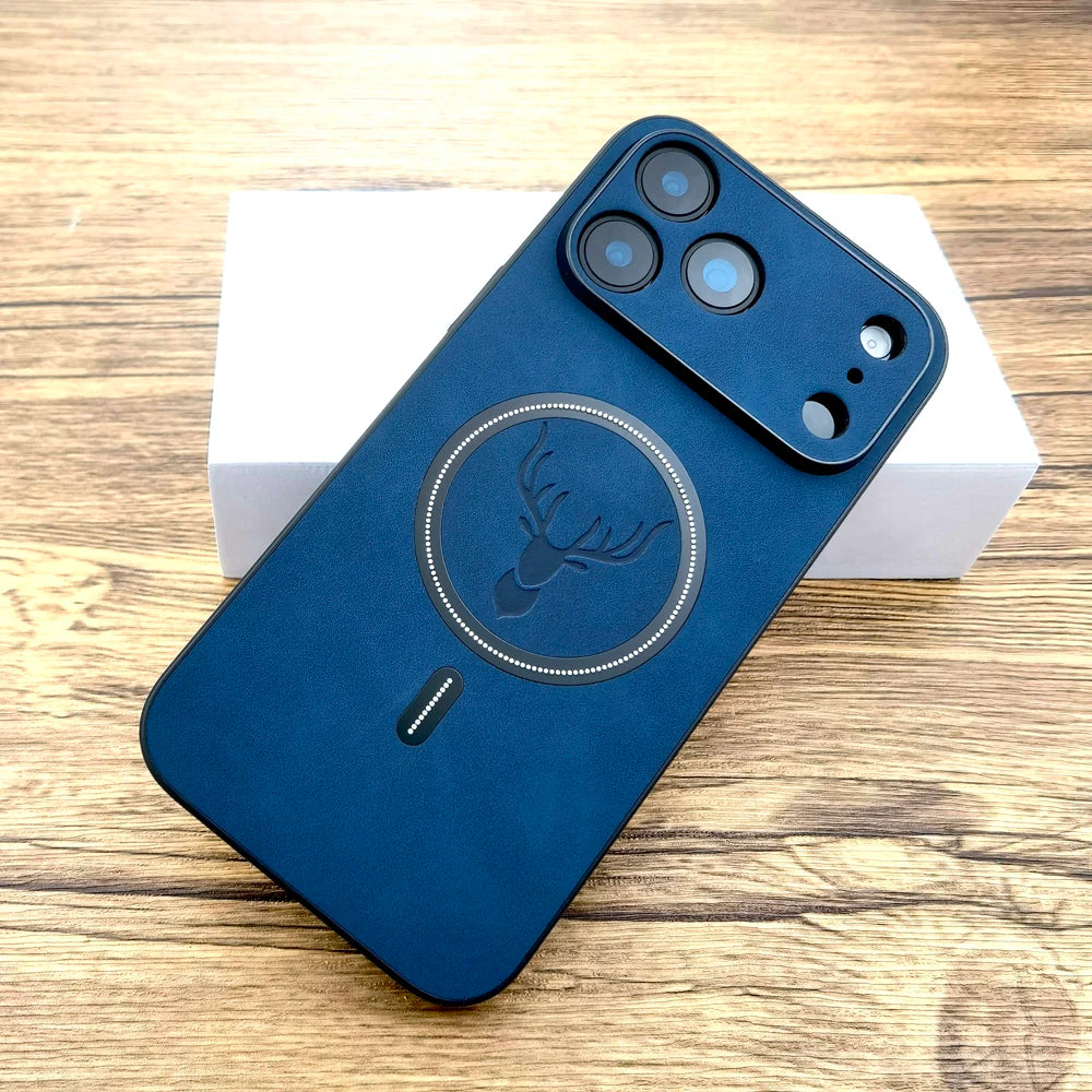iPhone 17 Pro Max Faux Leather Magnetic Slim Case - Shock Absorbing Blue Tidesmit