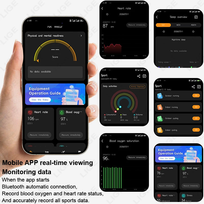 LIGE Women Smart Bracelet Heart Rate Sleep Monitor Health Band Waterproof Sports Fitness Tracker Men Smartwatch For Android iOS