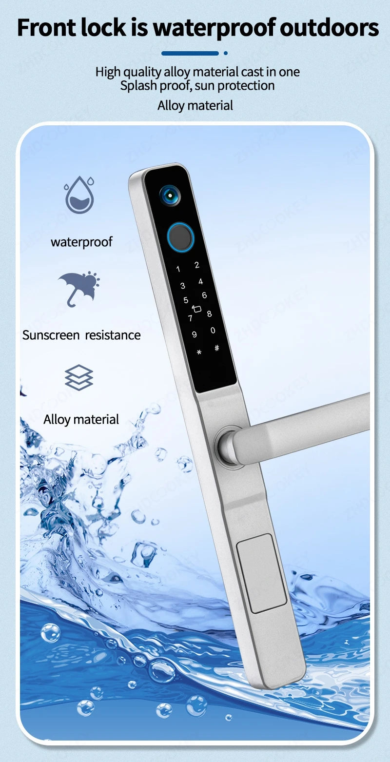 Smart Lock with Camera Door Viewer Waterproof IP66 Tuya WiFi Fingerprint Password Sliding RFID Card Sliding Electronic Door Lock