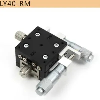 Manual micrometer sliding stage, LY40-RM, black base with three mounted micrometer dials