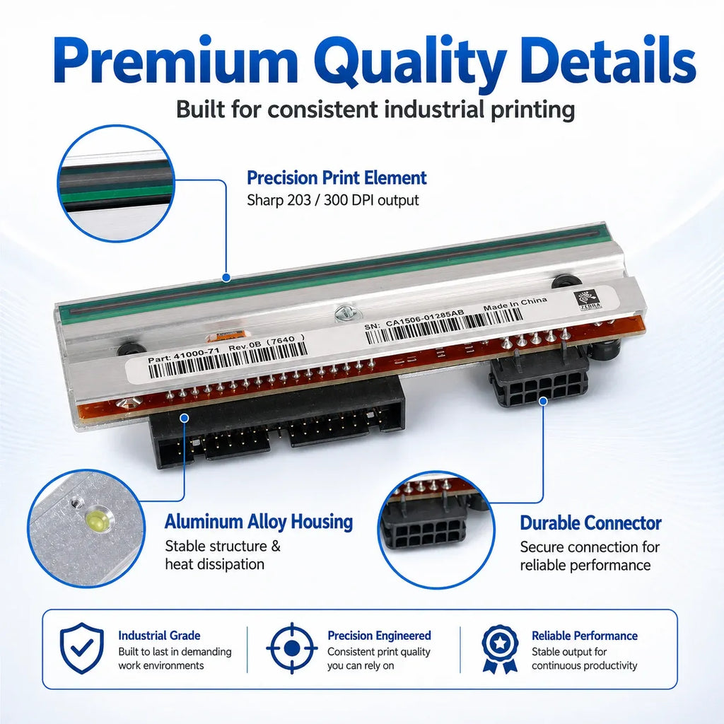 Thermal printhead replacement with precision print element, aluminum housing, and connector pins