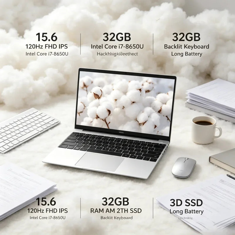 15.6" 120Hz FHD IPS Laptop Intel Core I7-8650U 32GB RAM 2TB SSD Backlit Keyboard Long Battery Notebook