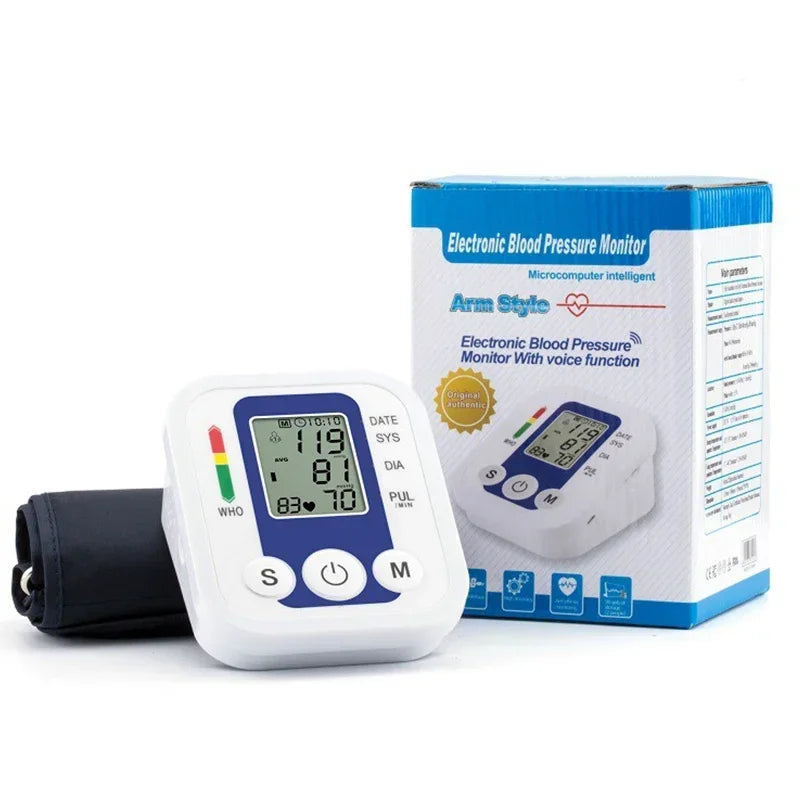 Digital Arm Blood Pressure Meter Cuff Medical Automatic Pressure Tonometer Tensiometer Heart Rate Pulse Meter BP Monitor Healthy