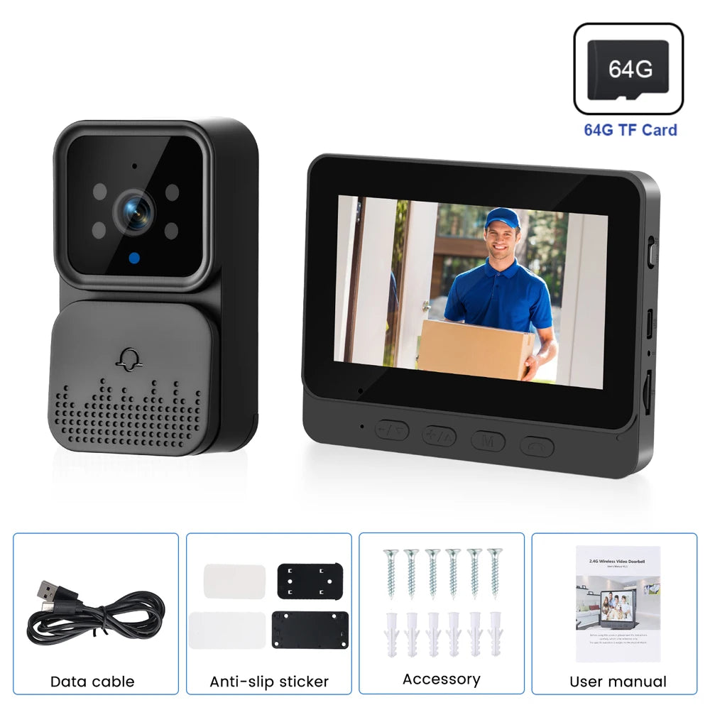 Podofo Wireless Video Doorbell with Screen 4.3'' IPS HD Smart Intercom 2.4G No WIFI Visible Doorbell Two-Way Talk Night Vision