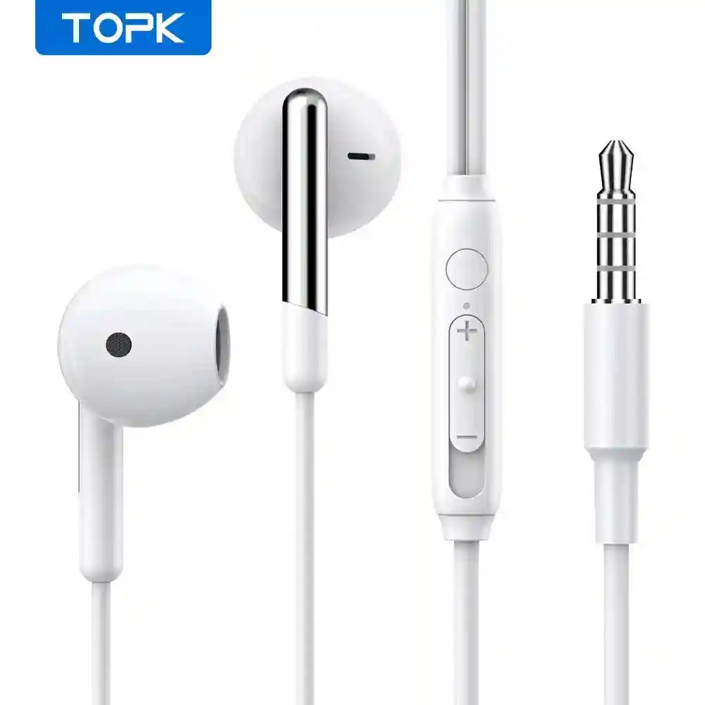 Wired Earphones With Microphone - 3.5mm In-Ear Noise Isolating Headset White F22 Tidesmit