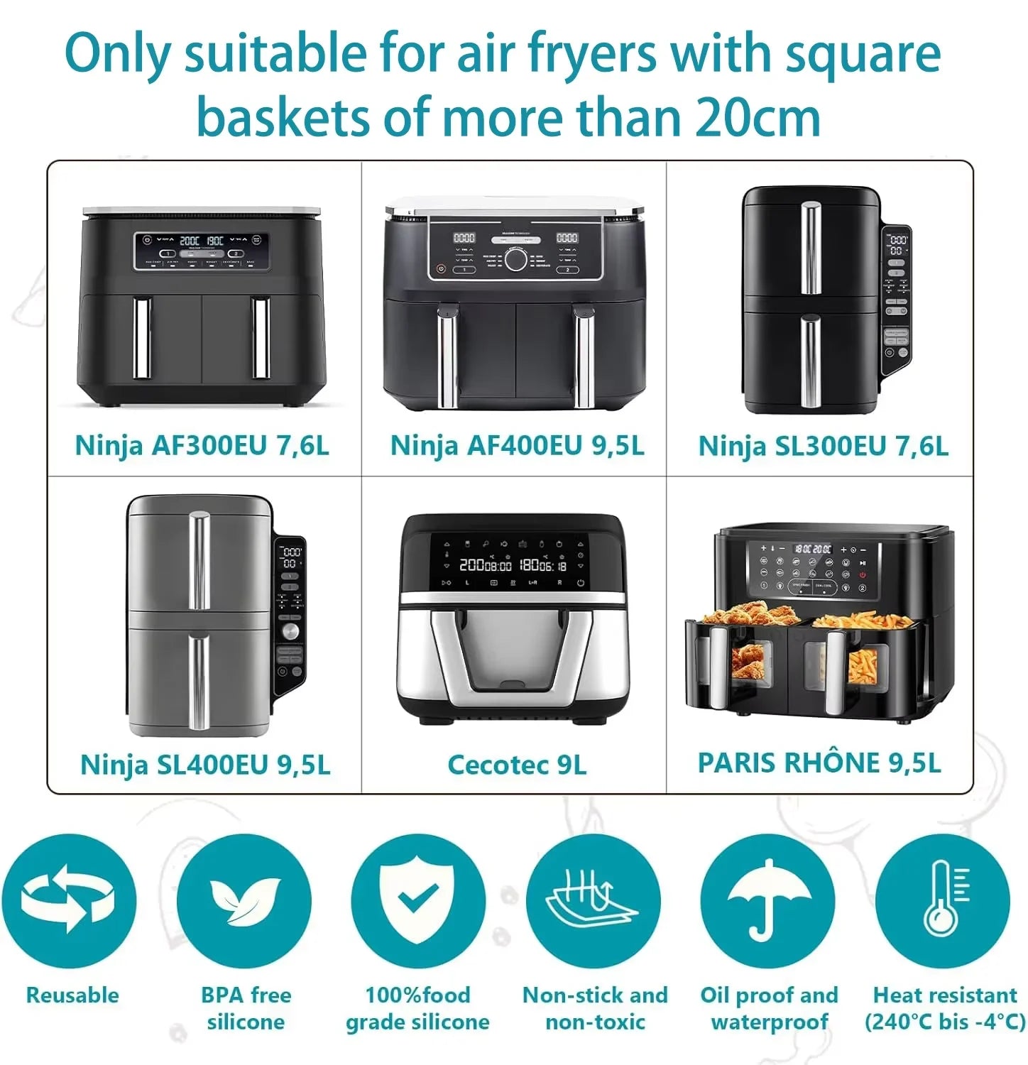 Air Fryer Accessories Set for  Ninja Foodi Max Dual Zone Air Fryer AF400EU/AF300EU/AF451EU  With Silicone Air Fryer Mold Baking
