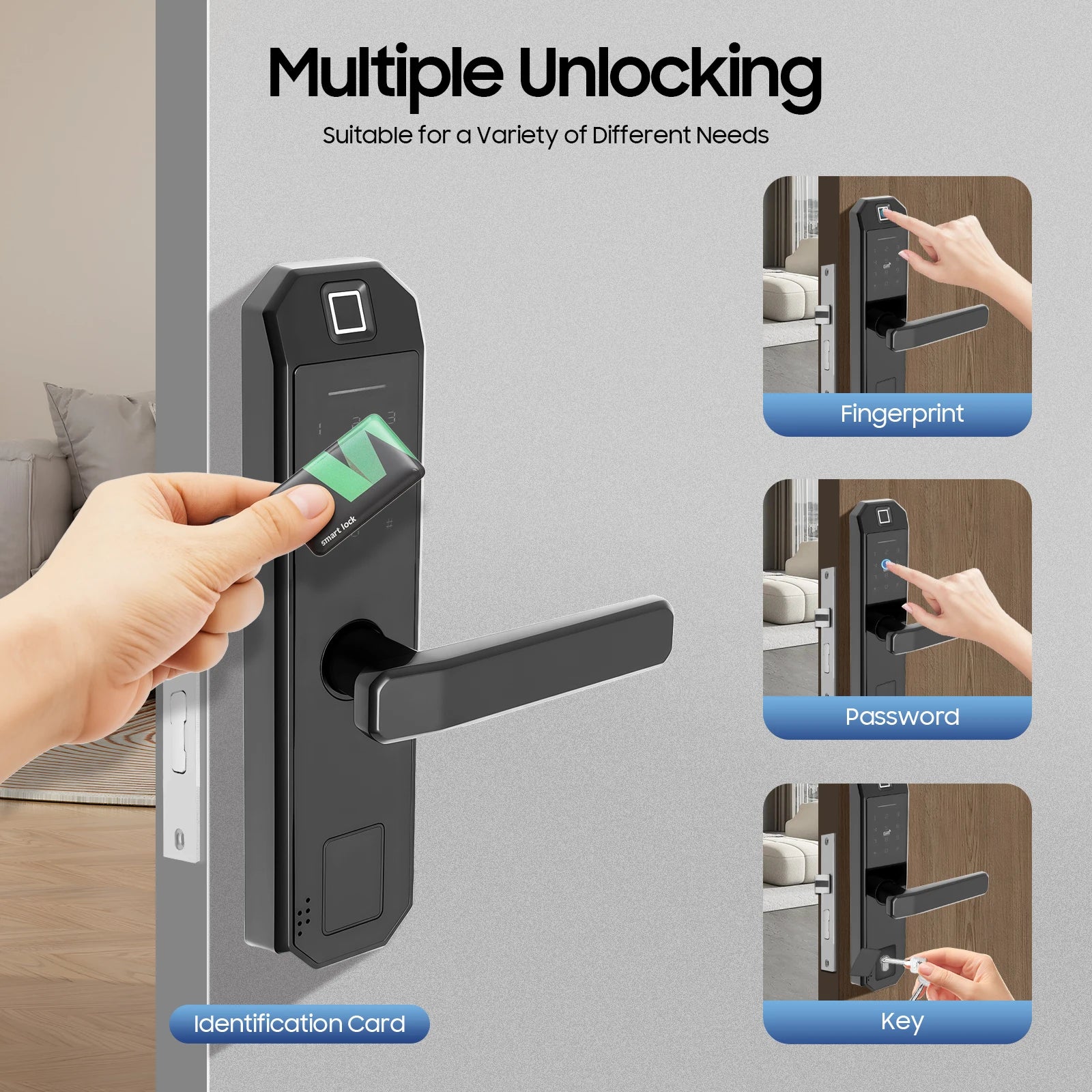 Smart Door Lock Fingerprints passwords 4 Unlock Methods 15 Month Battery  200 User Capacity for Home Office Apartment Security