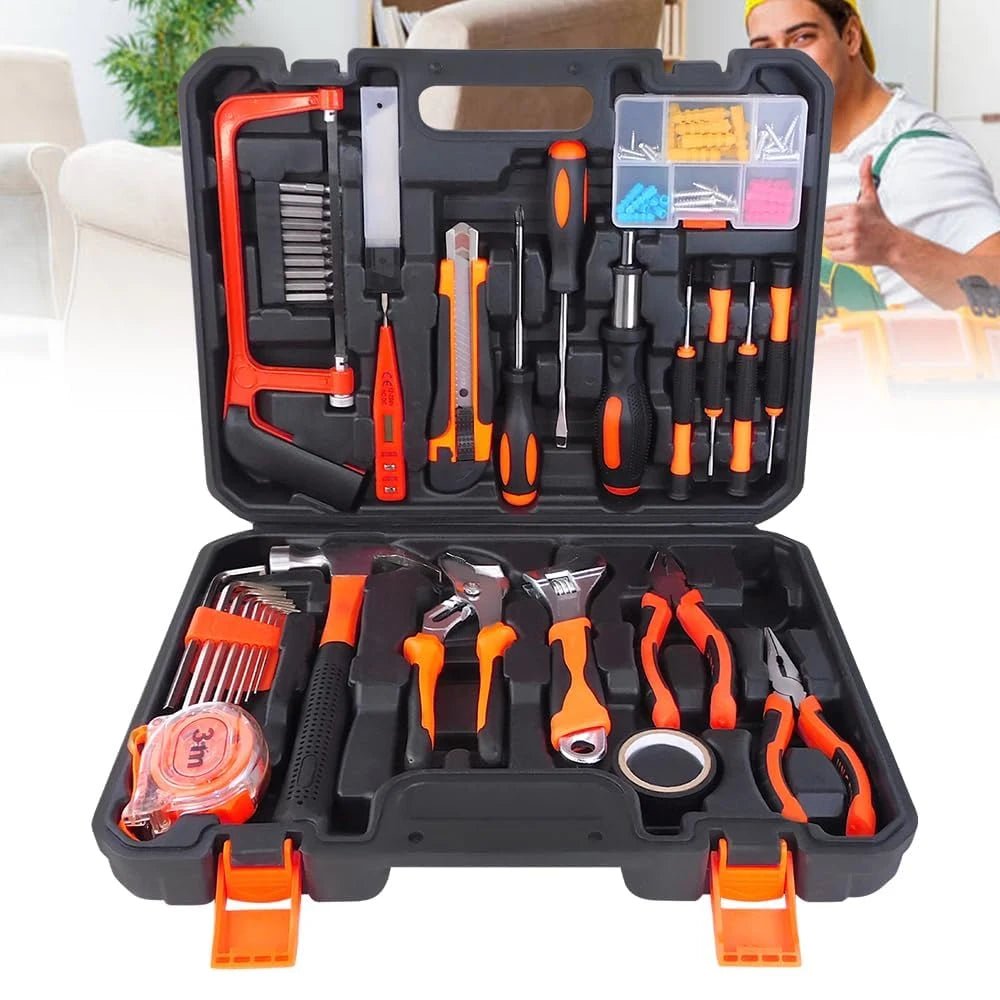 Tool Box 102-Piece Professional Tool Set, Filled Tool Box, Complete Tool Box with Tools Screwdriver Set, Universal Household