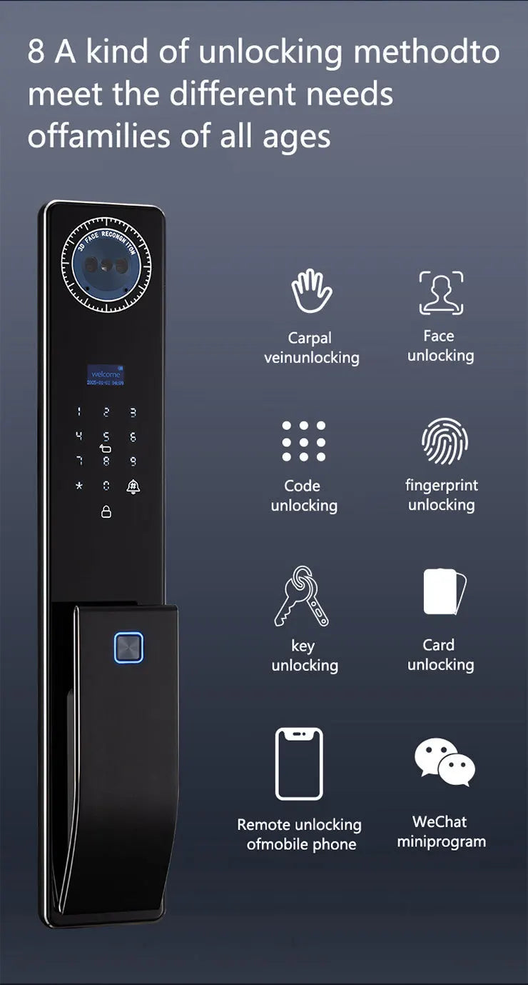 Outdoor Waterproof Lock Wifi Tuya APP Remote Voice Intercom Electronic Door Lock Face Fingerprint Smart Door Lock With Camera